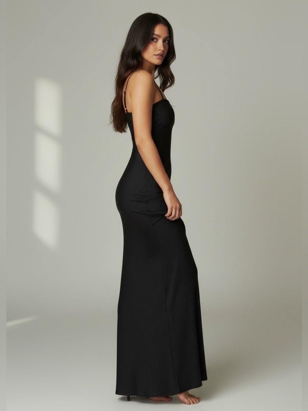 NWT SKIMS Soft Lounge Long Slip Maxi Dress Onyx Black Small Petite SP